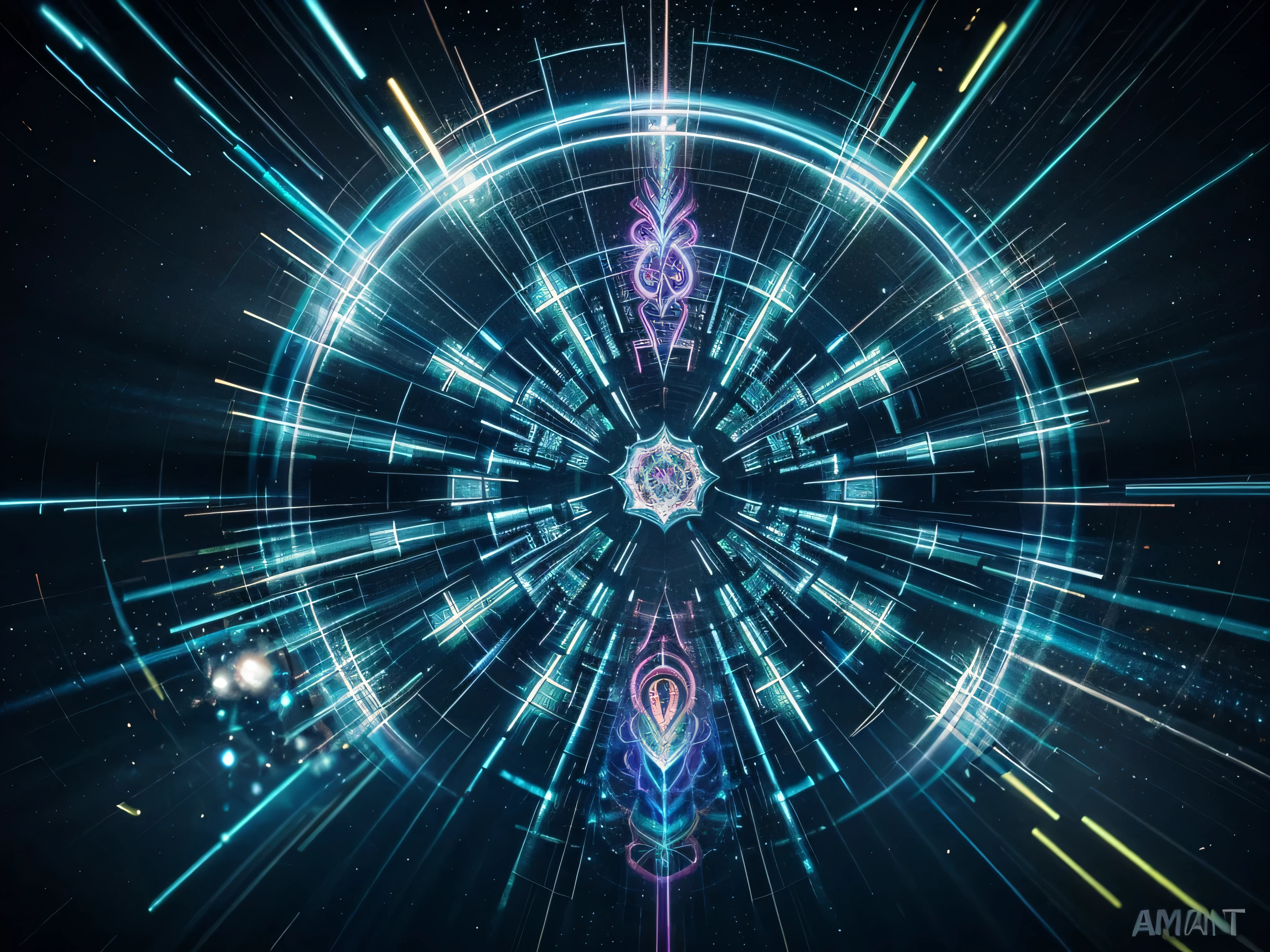 A luminous digital ghost manifests in a kaleidoscope of psychedelic hues, its ethereal form pulsating with energy. This being, reminiscent of an otherworldly alien, appears against a backdrop of swirling colors in a long exposure photograph. The image captures the ghostly figure in exquisite detail, showcasing its shimmering transparency and vibrant, electric presence. The intricate patterns and vivid tones leap off the screen, creating a mesmerizing and mesmerizingly beautiful sight for the viewer.