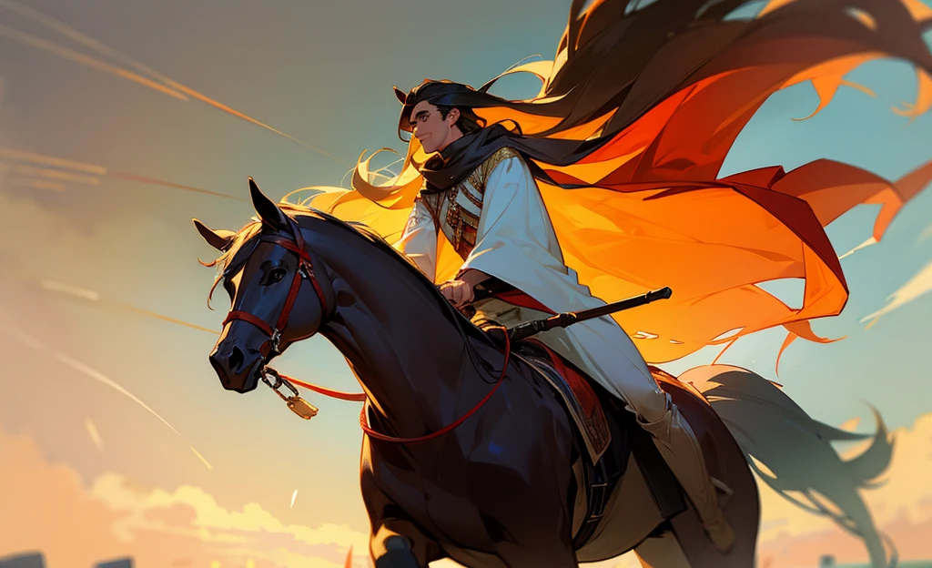 A man with long hair on a horse