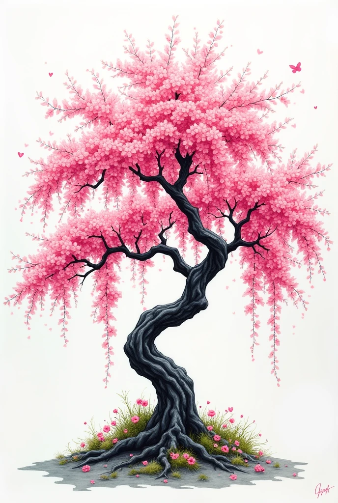 Felt pen drawing of a Japanese cherry tree