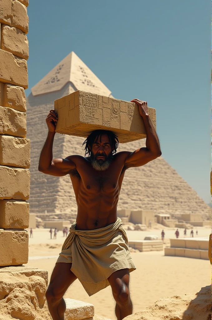 Create a picture of a slave building a pyramid in ancient Egypt