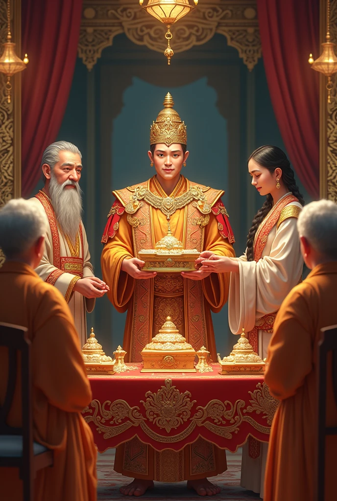 King Sri Intharathit brought gifts to offer to his father and mother.
