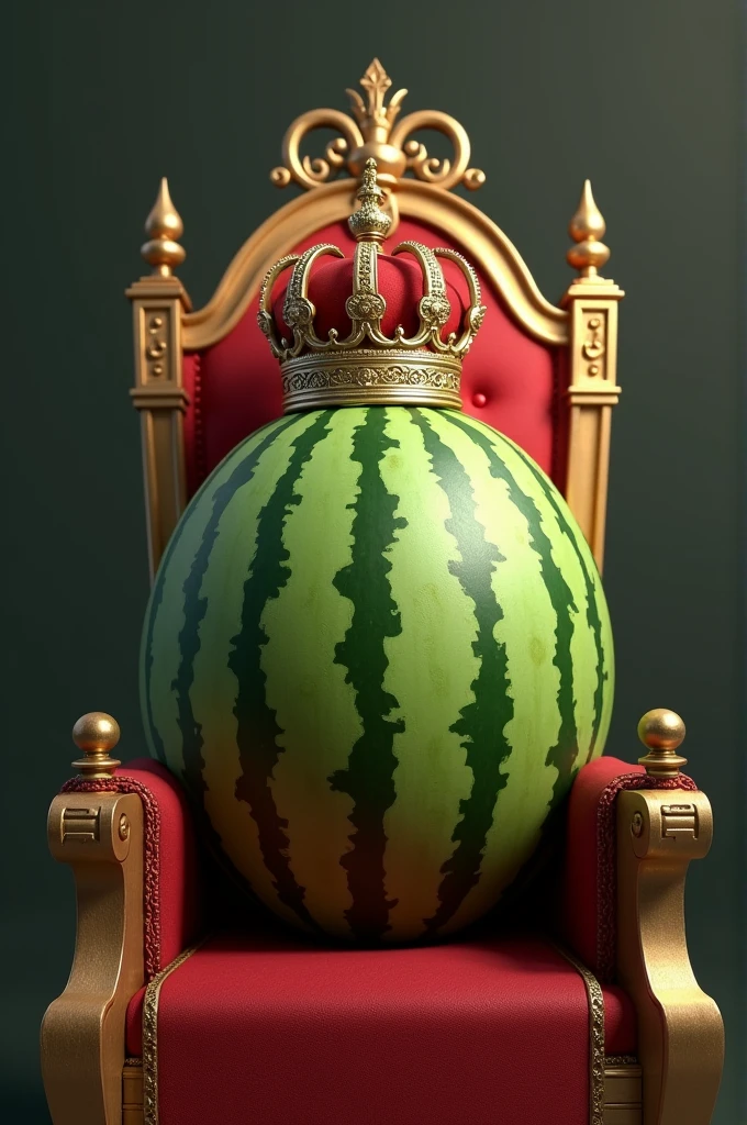 A throne on which a melon and not a watermelon is placed and there is a crown on the melon
A simple melon without any eyes or eyebrow