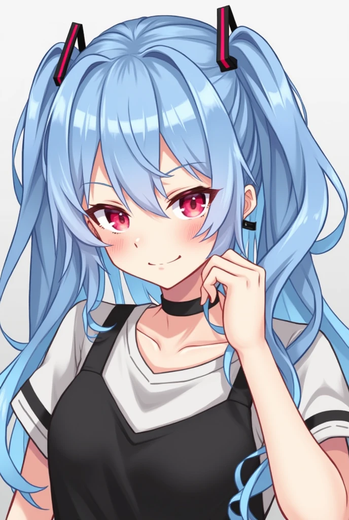 Light blue hair。Red Eye。Male idols。cool。No hair accessories。
smile。 Social media icons。