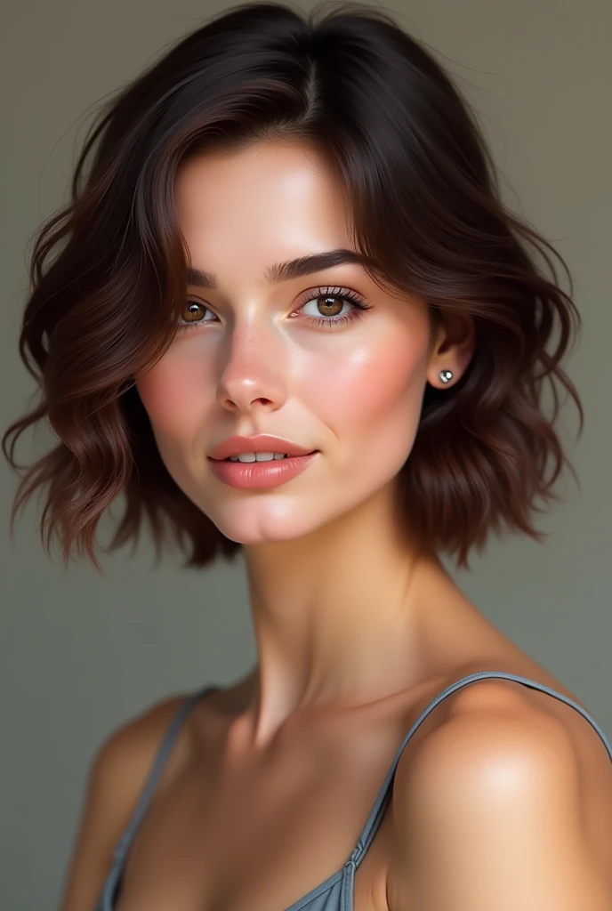 Brunette woman with short wavy hair