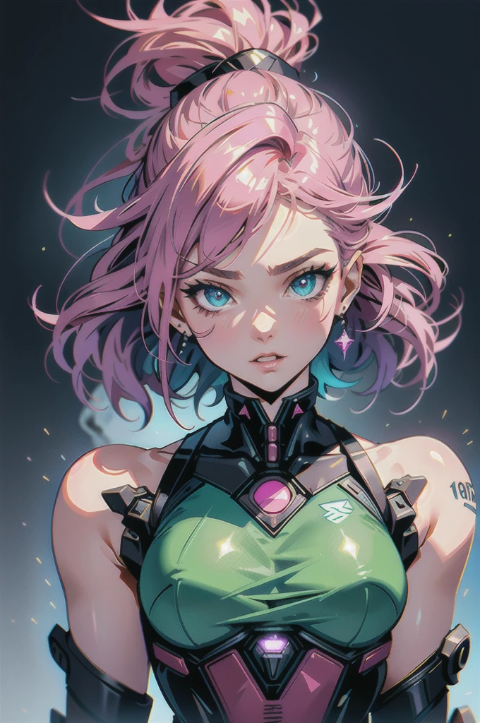 atmosfera oleosa sombria 4D style cat vegeta sexy ruiva sexy docte em V, seios empinados boca com brilho picture of a grown-up magical girl sexy cute mature face hair afro blue neon with some puled up into a false ponytail girl is a beautiful dark pink neon  theme with glitter and sparkles perfect green eye creating a glamorous and aesthetic effect. sharp focus emitting diodes smoke artillery sparks racks system unit motherboard by pascal blanche rutkowski repin artstation hyperrealism painting concept art of detailed