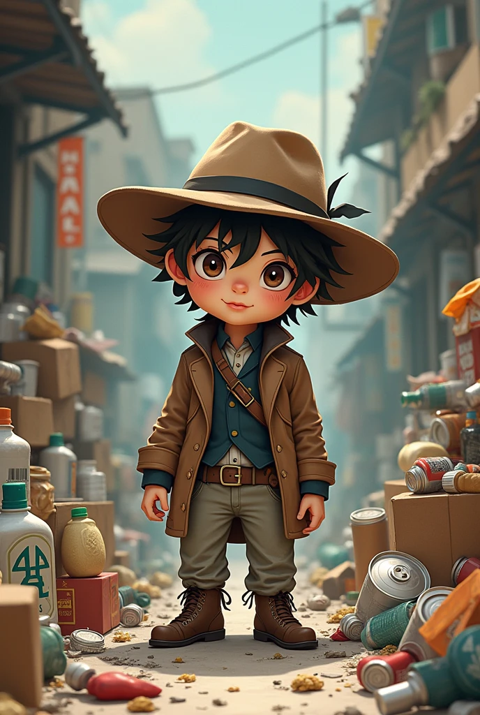 6 handsome  beggar attire(chibi)
Cans, bottle, clothes, box, etc.
Write the word "KALAKAL"