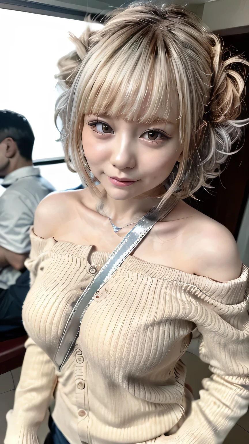 (Realistic、Like a photograph、Live Action、8k, Realistic, RAW Photos, Best image quality: 1.4), Single-lens reflex camera、RAW Photos, Highest quality, Realistic, Highly detailed CG Unity 8k wallpaper, Written boundary depth, Cinematic Light, Lens flare, Ray Tracing, Realistic background、A landmine girl waiting for a reservation、((Wearing an off-shoulder white blouse:1.4)、((Wear wide pants:1.1、((The strap of the shoulder bag passes between the chest:1.5、Paisura:1.5、Vice Rush)))、Small breasts)、Cute ass)、((Ultra-Dense Skin))、 1 female,cute Japanese、standing front of train station, Waiting for someone while looking at a smartphone、The whole body is visible:1.5、Wearing sneakers:1.1、((Silver Hair:1.5)、short hair:1.2、My hair is blowing in the wind)、stylish ambiance、Very detailed and perfect costume、(White skin)、Precise and beautiful legs:1.1、View from the front、Highly detailed face