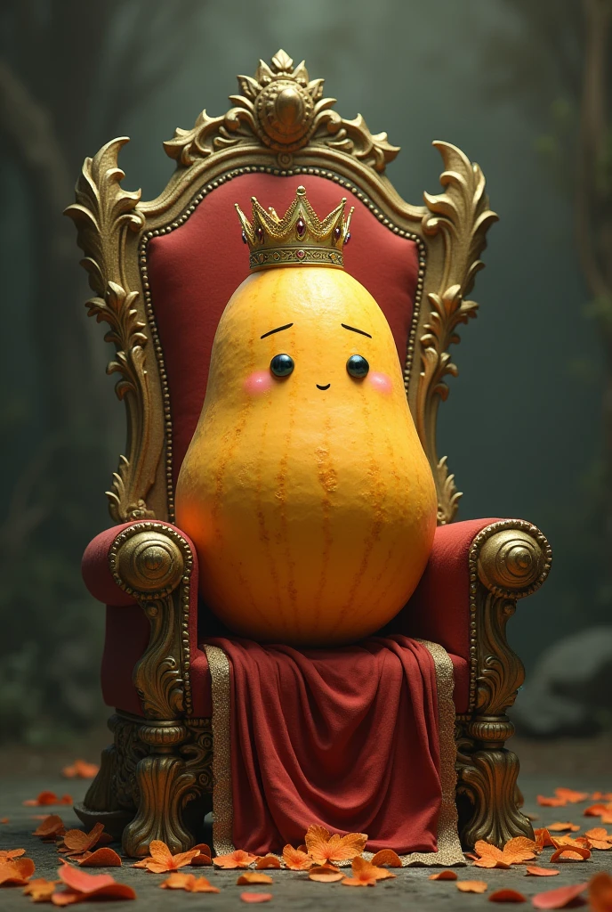 A throne on which a cantaloupe is placed and there is a crown on the Cantaloupe
A simple cantaloupe without any eye or eyebrows 