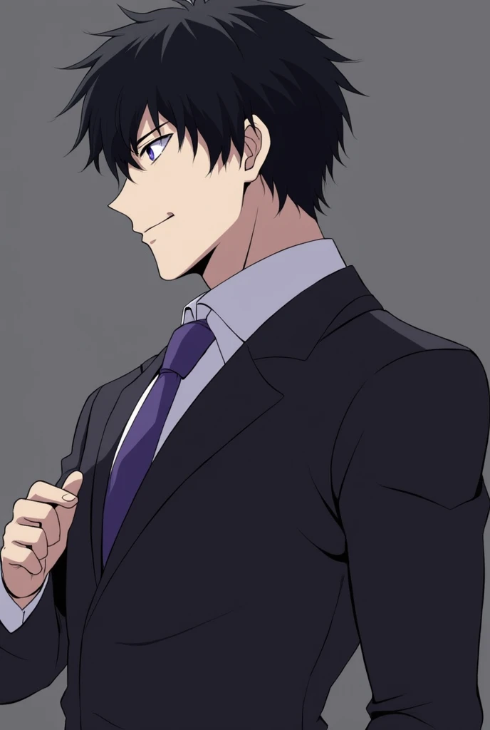 1 person,1 boy,muscle,black hair,purple eyes, Trained, suit,alone