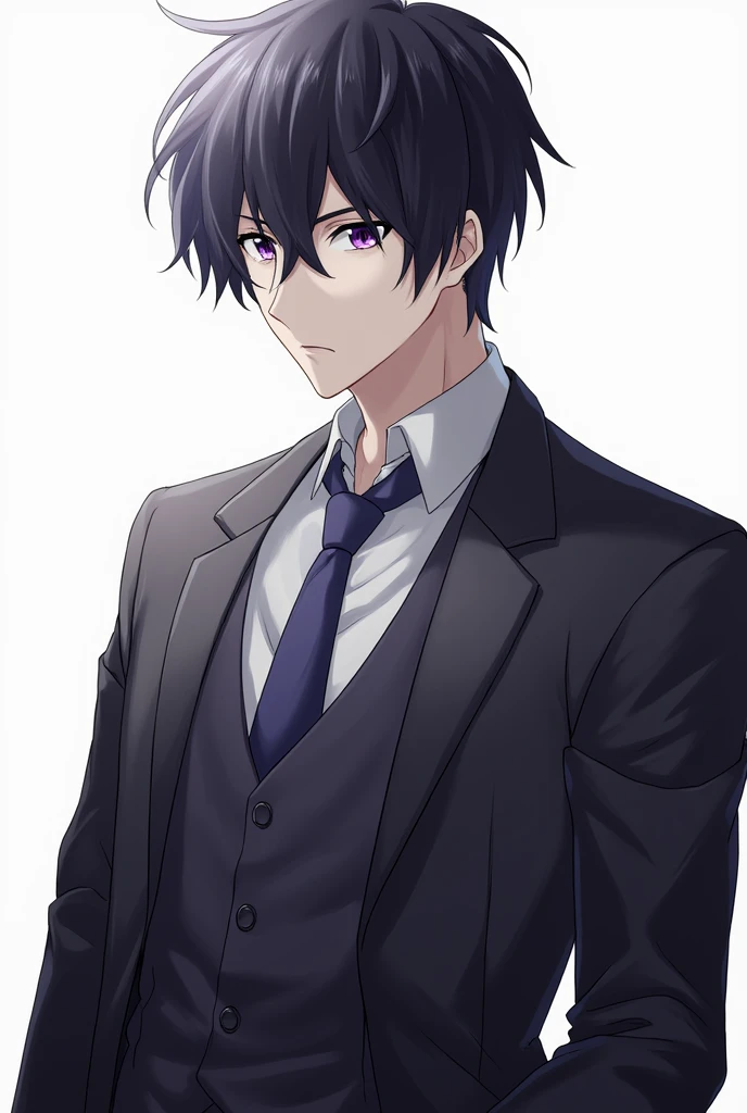 1 person,1 boy,muscle,black hair,purple eyes, Trained, suit,alone