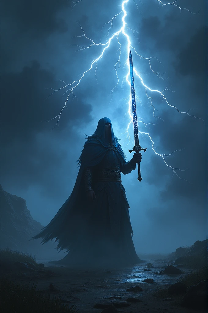 a solo levling hero in dark mode sword in hands in air anf lightning effect and type jatin in stylish in big word