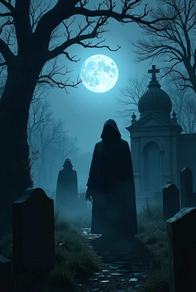 Create a scary image in a cemetery 