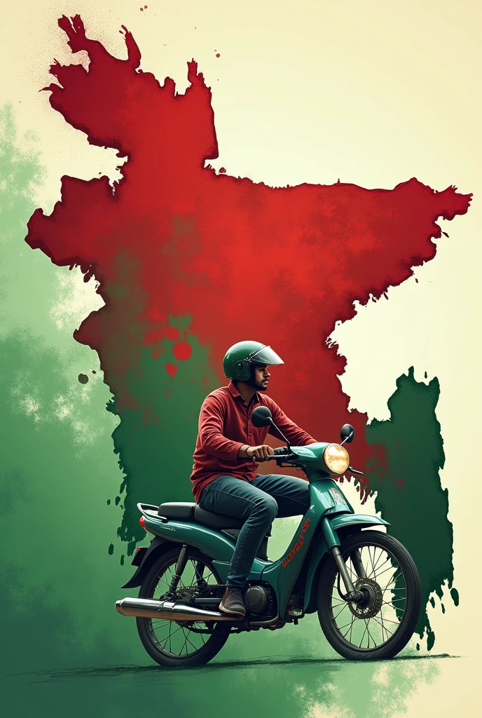 Bangladesh map full red being moped to green by a young man