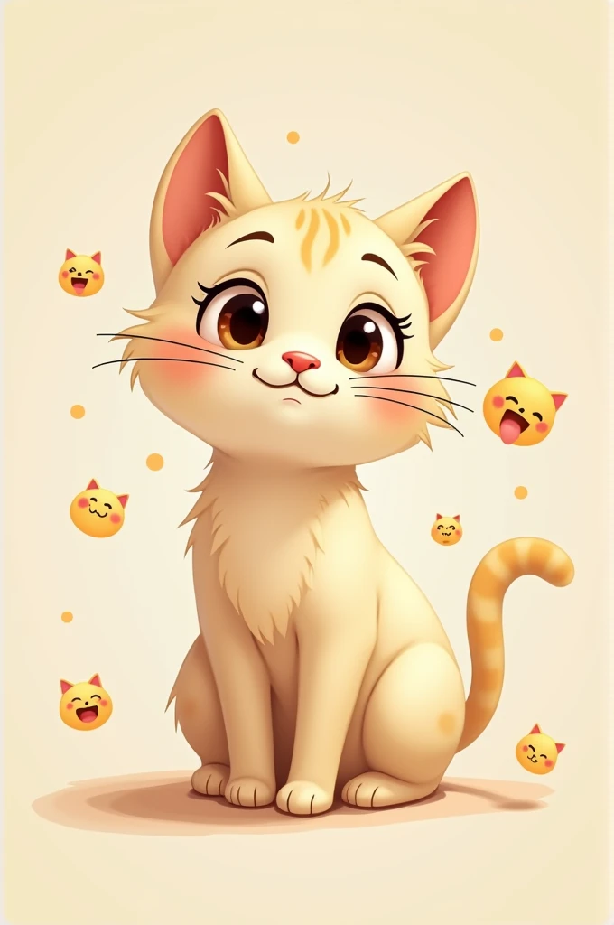 cute cream colored cat,Smooth background, 16 Emoticons, Anthropomorphic style, disney style, Black strokes, 10,--Nichi 5,Disney Pixar