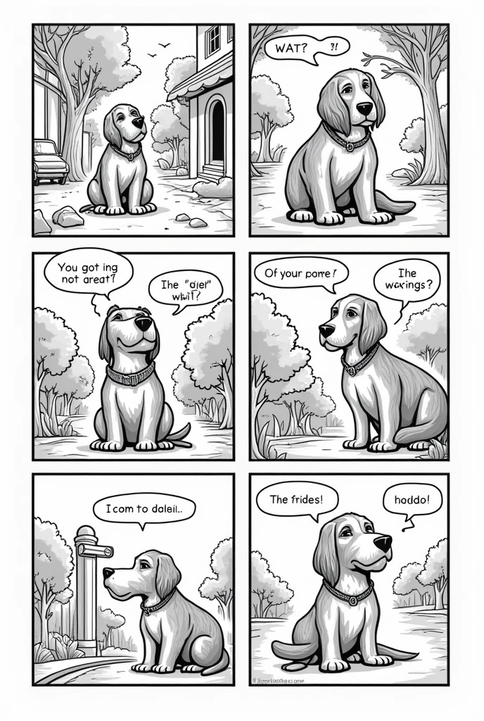 6-panel comic strip from the reading The Colloquy of the Dogs