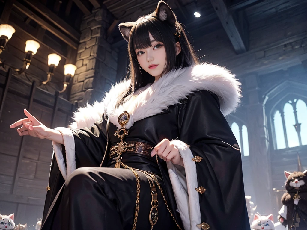 (((Fur Mistress)))。fluffy、Watching the audience、(((The dungeons of the old castle)))、Fur coat。