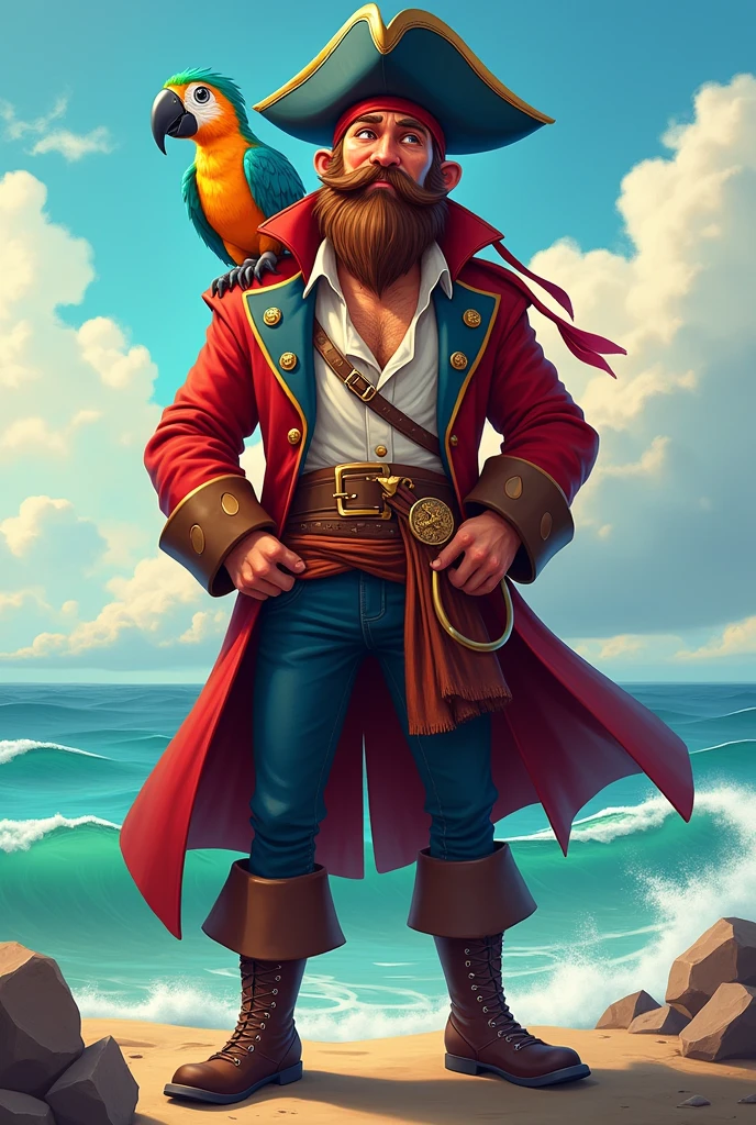 Pirate Papagaio 2d,with a smaller parrot on his shoulder
