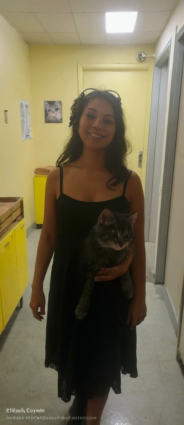 Add kitten on her shoulder.
