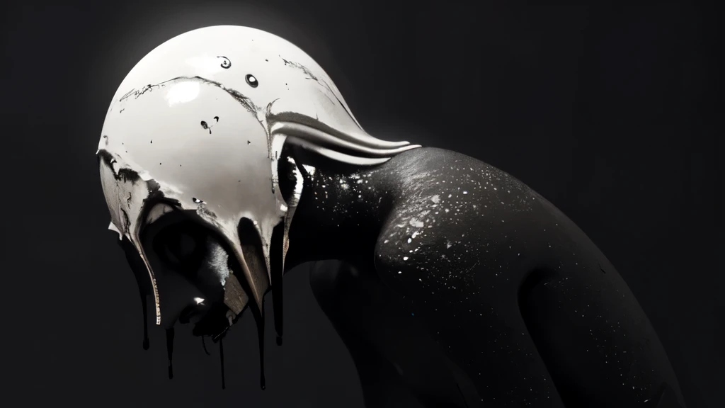 bs, solo, simple background, monochrome, upper body, greyscale, bodysuit, black background, 1other, monster, arms at sides, horror (theme), alien, mutant