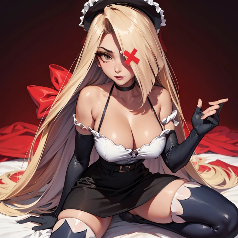 kneeling on bed doggy style, invite for sex(masterpiece, best quality:1.4), absurdres, highres, ultra detailed, beautiful, (secretary), (perfect face, detailed face, beautiful:1.3),(natural breasts, cleavage), collarbone, fingerless gloves, gloves,spaghetti strap top, black pencil skirt, tight, over the knee skirt, hat, elegant secretary outfit, thighhighs, thick thighs, thighs, multiple belts, More detailed 8K.motor irreal:1.4,UHD,La mejor calidad:1.4, fotorrealista:1.4, textura de la piel:1.4, obra maestra:1.8,obra-prima, mejor calidad,objeto Objeto], (detailed face features:1.3),(manos detailed)