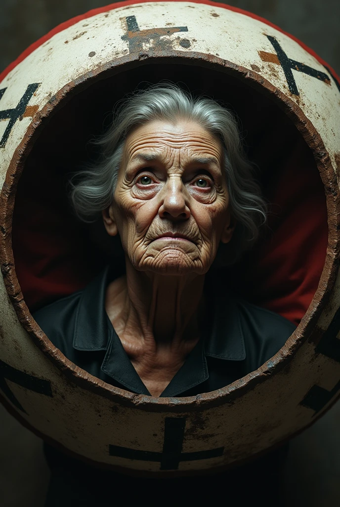 Make an old lady in a ball with the Nazi flag