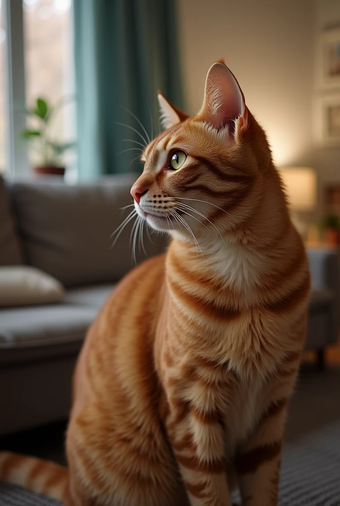 1 cat,red tabby,sharp eyes staring at the wall,The Ferenc-Gerstaden phenomenon,living room,