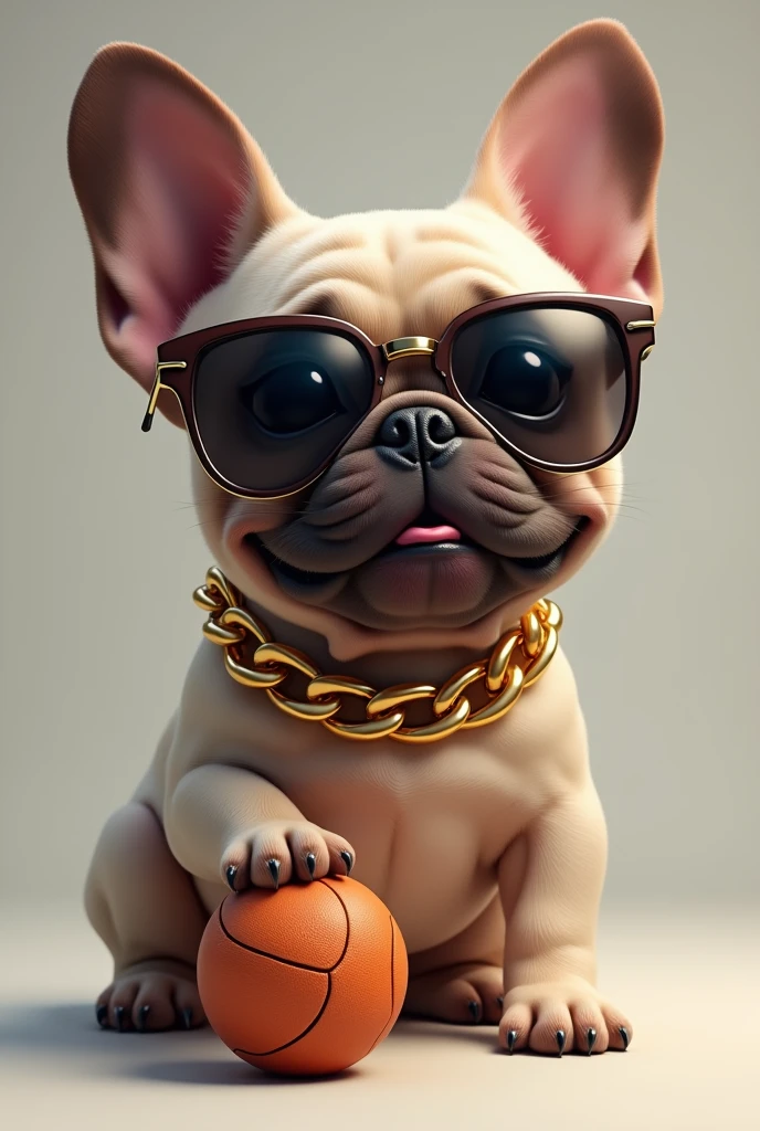 french bulldog,sunglasses ,Gold chain,ball,