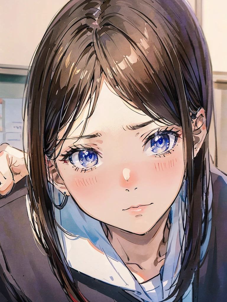 studying at the desk、Focused face、、Write a note、School、classroom、close up of face