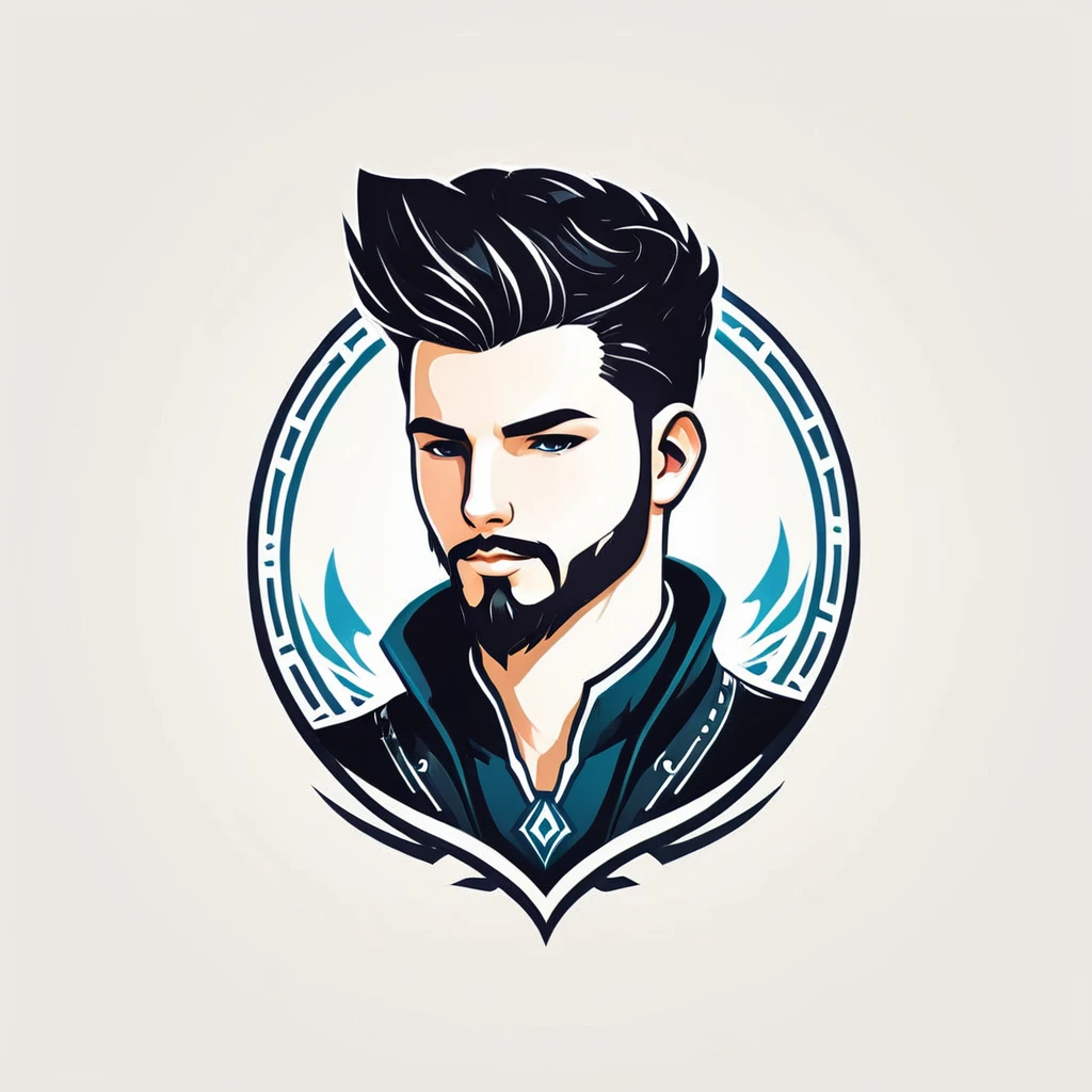 male netrunner in folk outfit, vector graphics, strong contours, logo design
