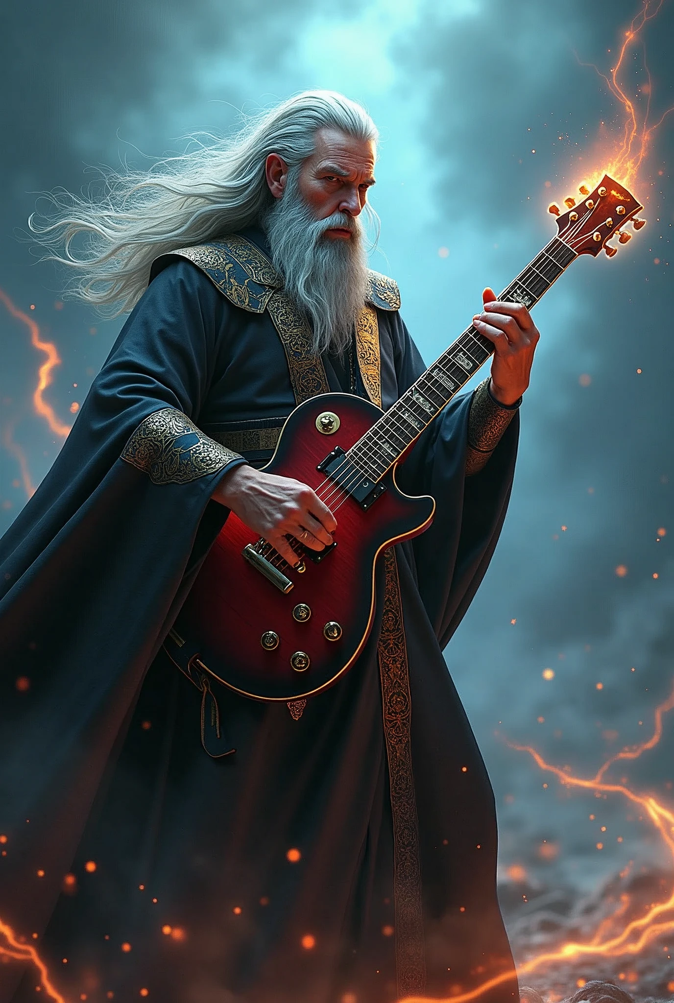 heavy metal wizard, electric guitar,gandalf