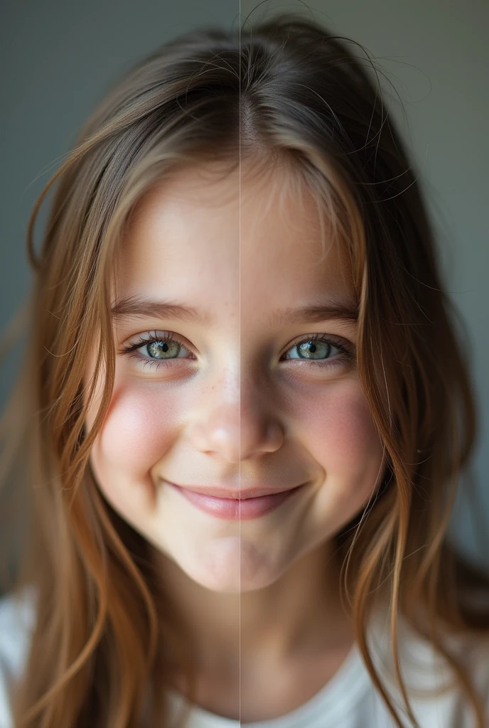 Split image of a healthy girl on one side and a sick girl on the other