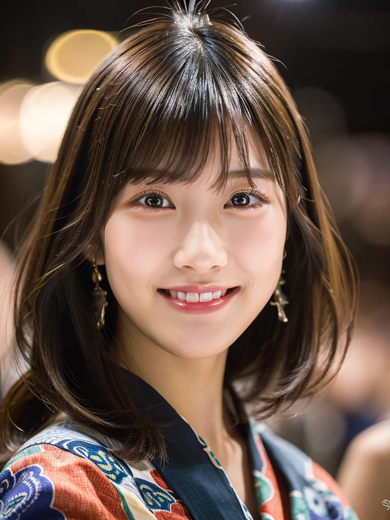(Beautiful yukata:Colored:Japanese pattern)、Masterpiece:1.5、Highest quality:1.5、Beautiful Japanese、Beautiful detailsまでこだわった目、超High resolution, (reality:1.2), Cinema Lighting、(Beautiful Japanese Women:18-year-old)、 Beautiful Face、Beautiful Skin、(Looking at the audience)、(Surreal)、(High resolution)、(8k)、(Very detailed)、(Beautiful details)、(Very detailed)、 (wallpaper)、Detailed face、Bright lighting、Professional Lighting、smile,