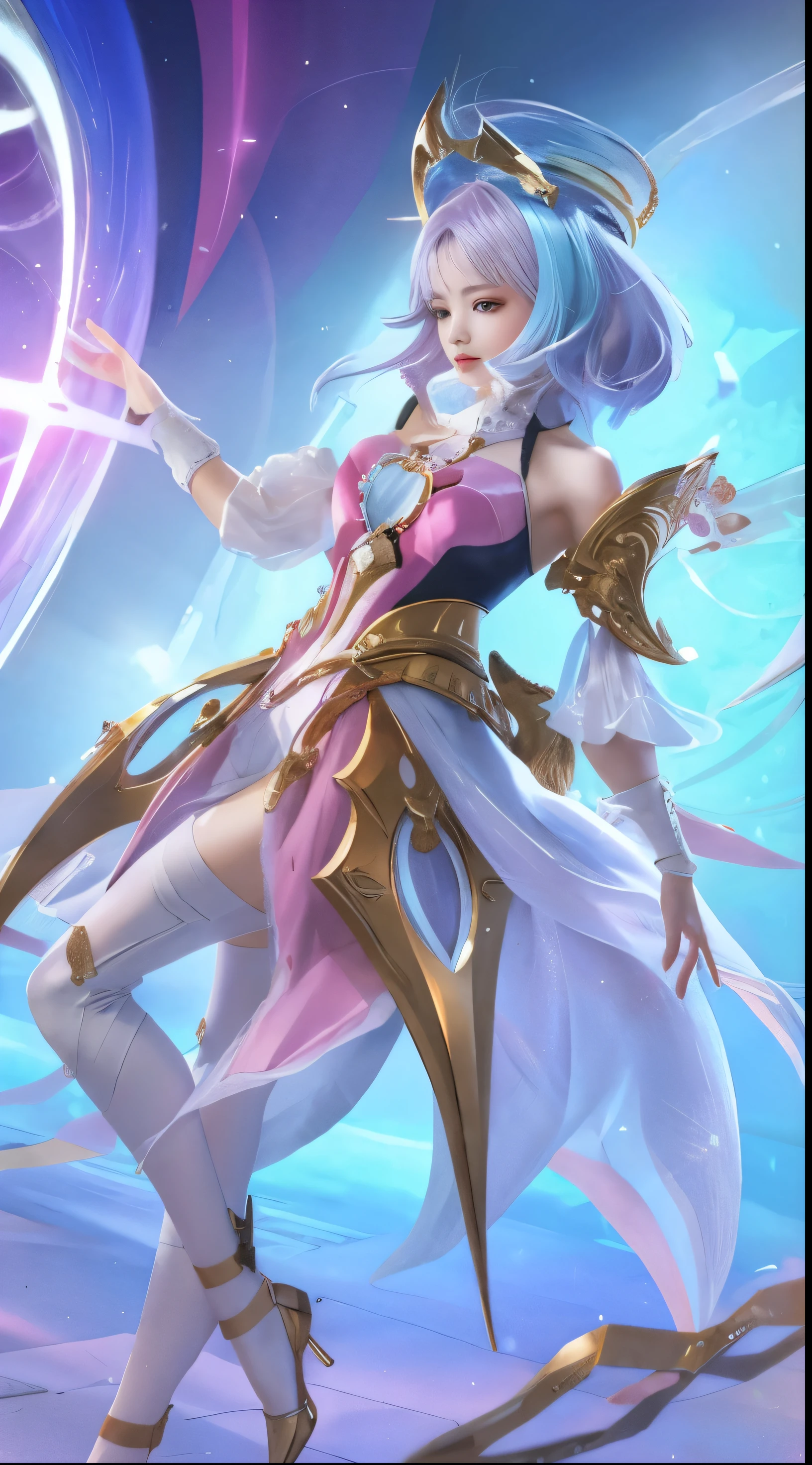 Best Quality, 1girl, kda, solo,  long  hair,  short hair hair,  dress,