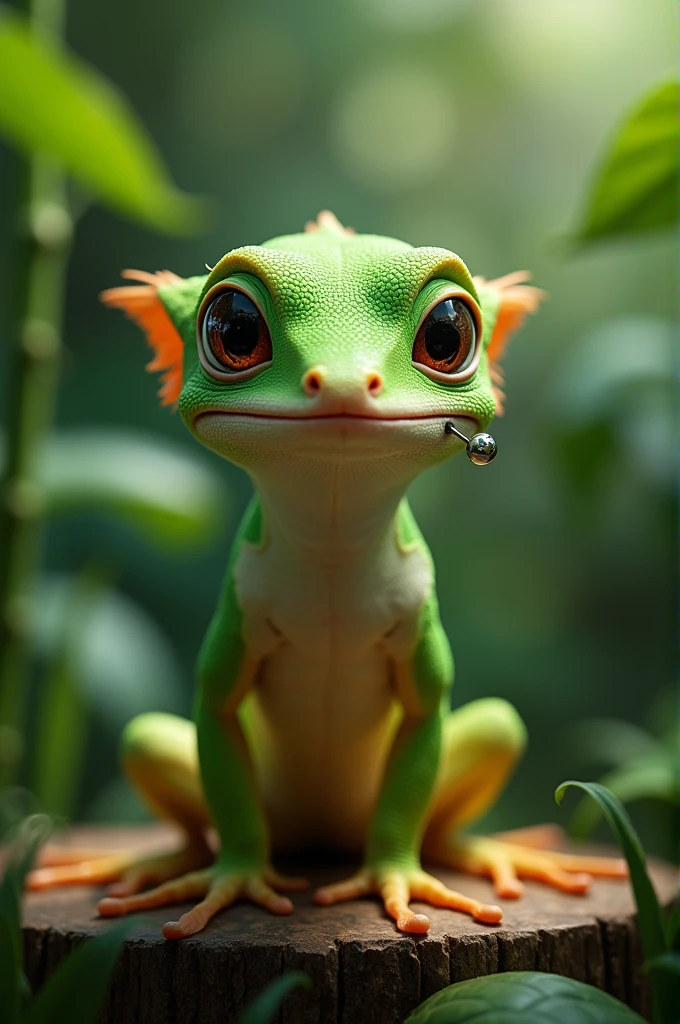 Create a gecko with a piercing in its mouth
