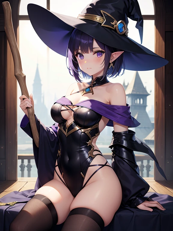 Separate Type Armor,witch,Purple short hair,Pointed Ears,off shoulder
