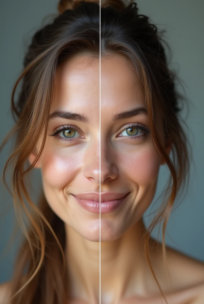 Split image of a healthy woman on one side and a sick woman on the other
