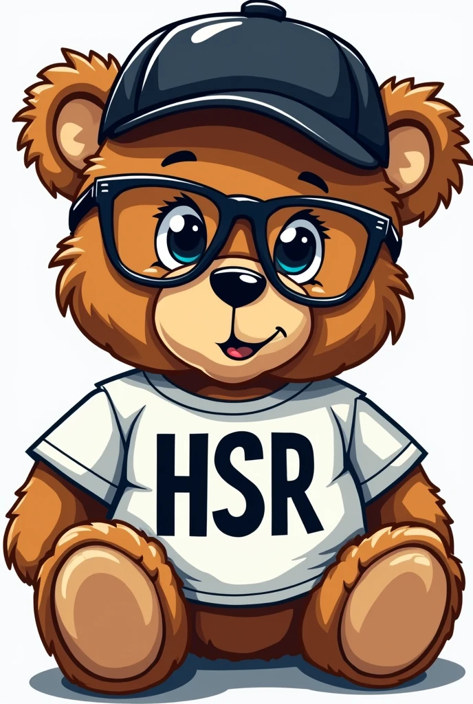 Teddy bear wearing cap and glasses modern t shirt written HSR graphic design 