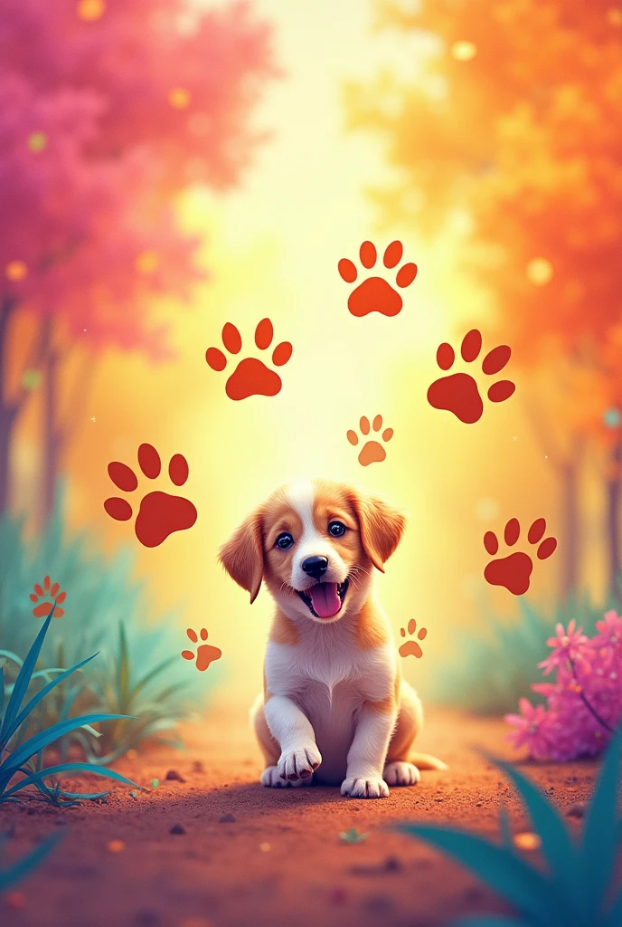 Puppy paw prints for colorful background