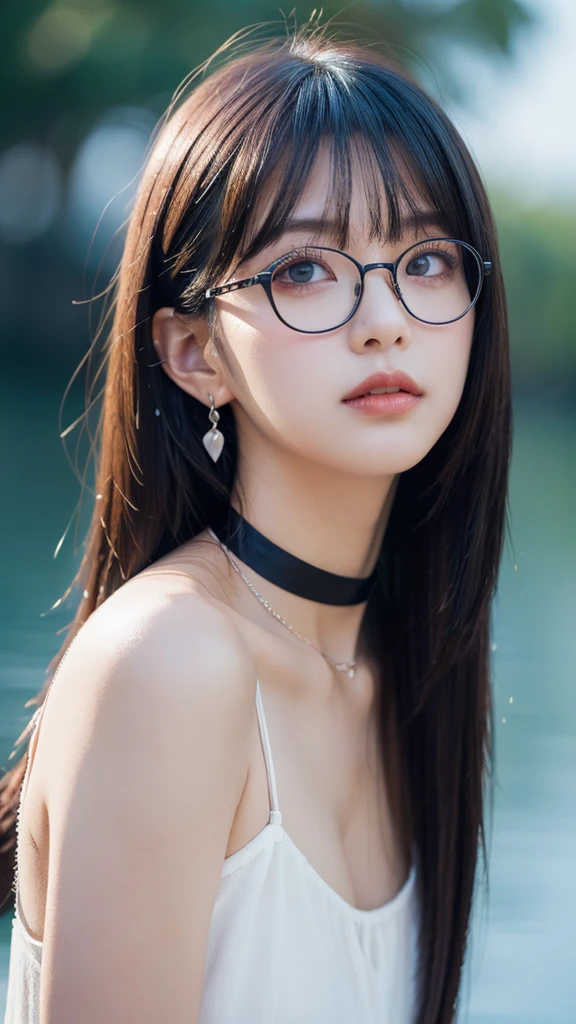 Real life adaption of this character,her name is Sarada uchiha from anime boruto,Korean beauty face, wear glasses ,realistic spiky hair, realistic same outfit, realistic same belt, realistic background, hyper realistic, realism, realistic light, realistic shadow,(photorealistic:1.2)