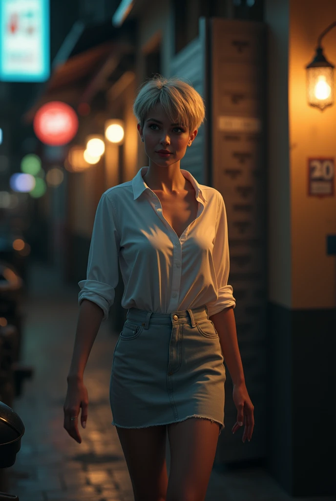 (8k, best quality, masterpiece:1.2), (realistic, photo-realistic:1.37), super detailed, 1 girl, cute, solo, beautiful detailed sky, detailed cafe, night, sitting, dating, ( red nose), (smile: 1.15), (shut up) small breasts, beautiful and delicate eyes, (collared shirt: 1.1), night, wet, business attire, rain, white lace, (short hair: 1.2), floating hair NovaFrogStyle , topless,