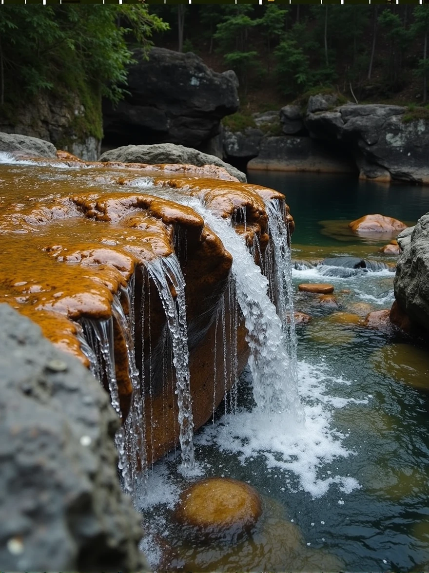 Waterfall-like water flows in the mountains