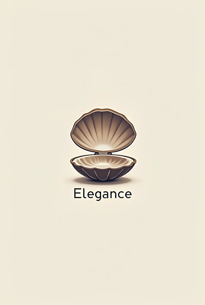 A logo for a casual and urban clothing store. The logo will be identified with a three-dimensional open clam and will be called Elegance. With neutral but contrasting tones