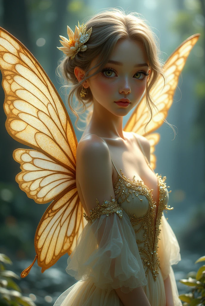 1 girl ,Fairy, Butterfly wings, beautiful clothes,(high resolution, High Detail, best quality), Medium breasts