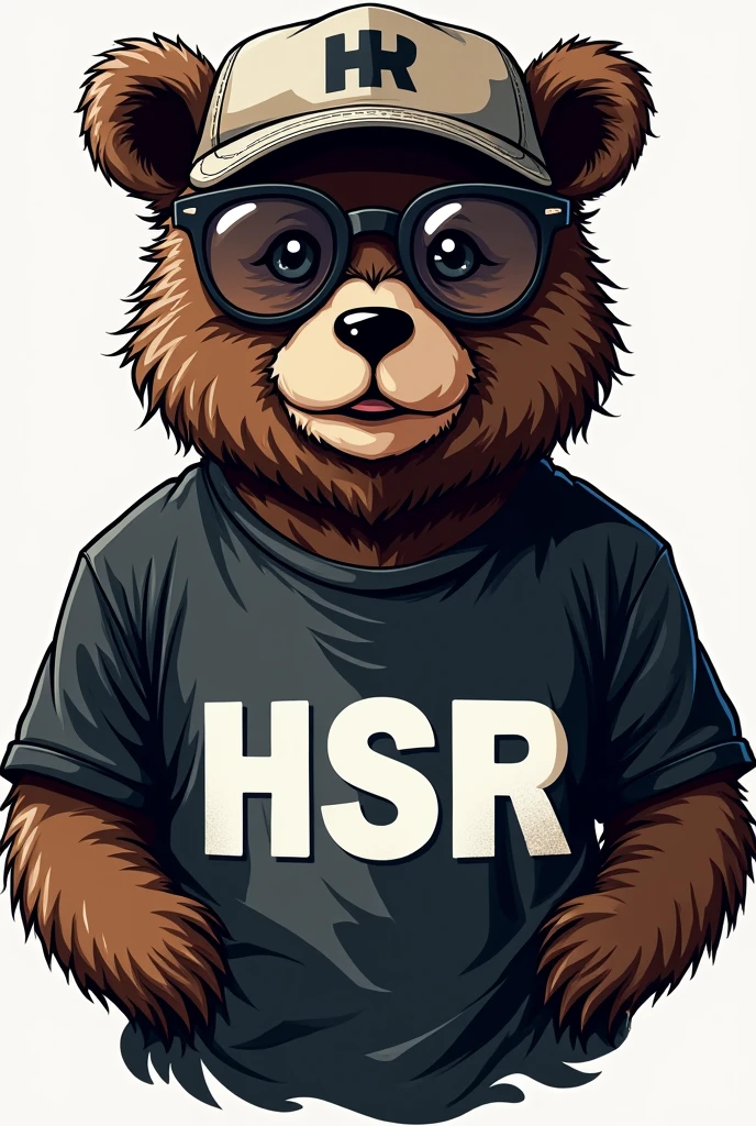 Bear wearing cap and glasses t-shirt with HSR written on it graphic design 