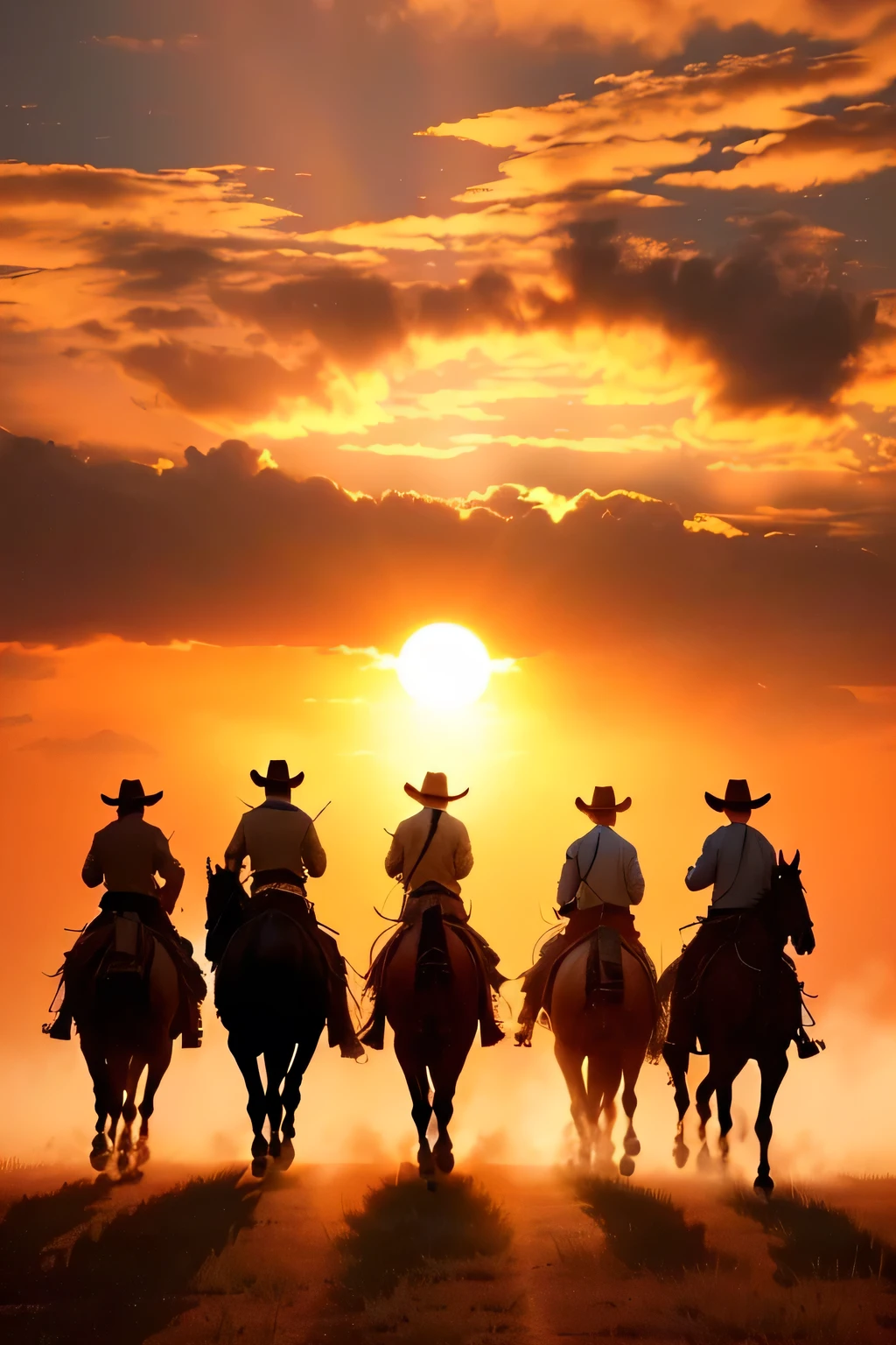 cowboys riding horses in a line at sunset on a prairie, cowboys, cowboy, western background, cowboy dream, wallpaper background, photo shot, high-quality wallpaper, wallpaper hd, cowboy style, Wild West, Papel de parede - 1 0 2 4, photo - shot, amazing wallpaper, western art, sunset sunrise, At the sunset, 🐎🍑, oldwest, an epic western