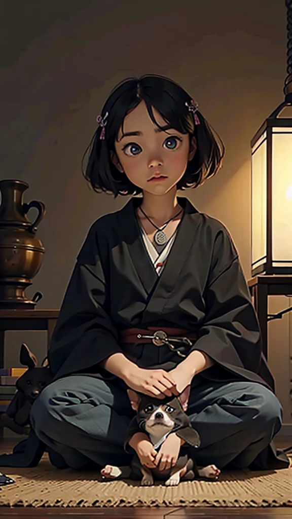 (masterpiece: 1.2, Highest quality),Chihuahua sitting on a Ouija board,Dog with a Ouija board、Japanese painting, rough sketch, Horror elements,
