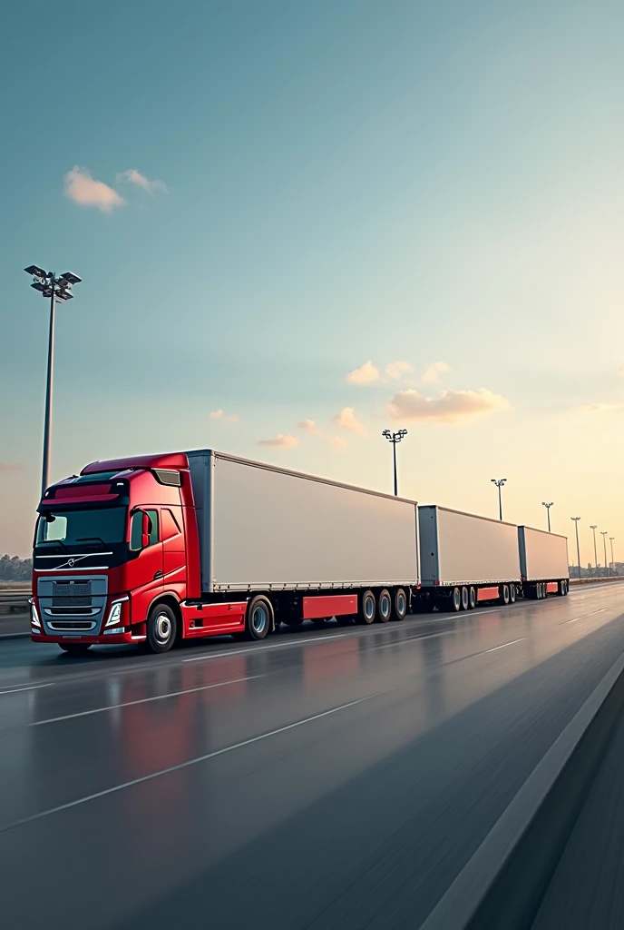 Hyper realistic image of outdoors background with logistics trucks, vehicles and shipment
