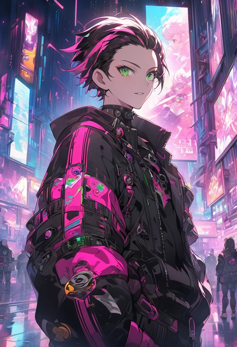 Anime boy with green eyes and neon hair wearing black and pink clothes, Bad guy anime 8k, Anime style 4k, Anime Cyberpunk Art, Best Anime 4K Konachan Wallpapers, Anime Wallpaper 4K, Anime Wallpaper 4K, anime art wallpaper 8 k, Anime Art Wallpaper 4K, Anime Art Wallpaper 4K, 4k anime wallpaper