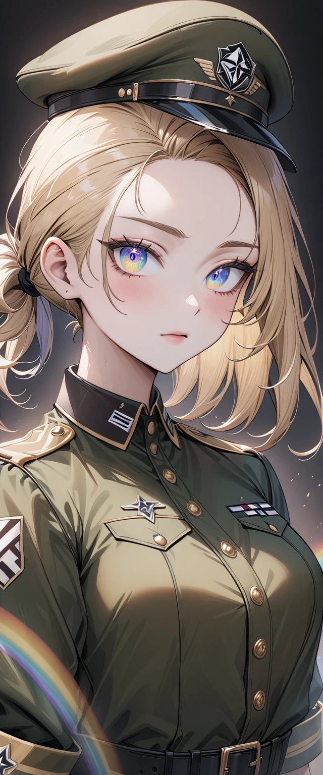 1 girl, breasts, blue eyes, blond hair, German SS military uniform 