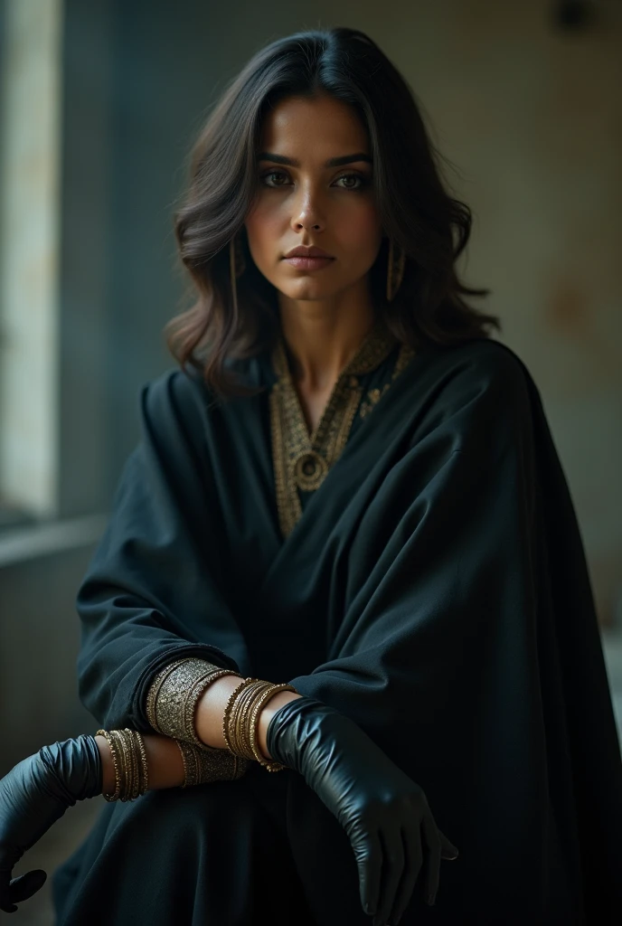 Woman wearing black gloves under full sleeve churidar